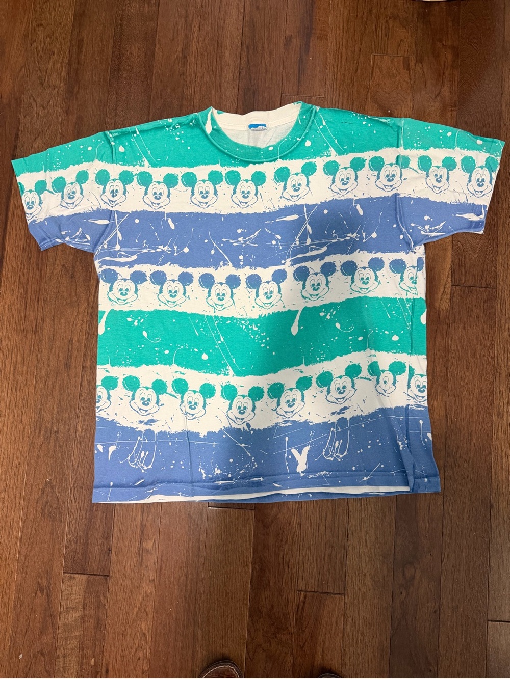 Disney Short-Sleeve Mickey Mouse Stripe Tee in Teal & Blue